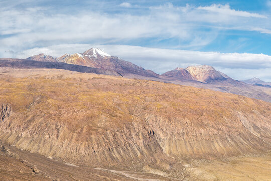 Volcanic peaks across the arid Andean Altiplano landscape