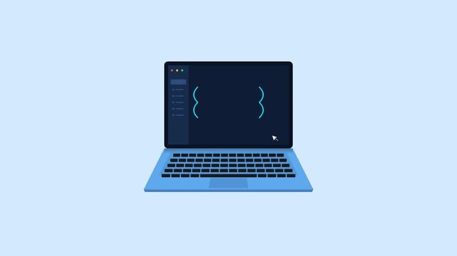 laptop coding screen with animated source code