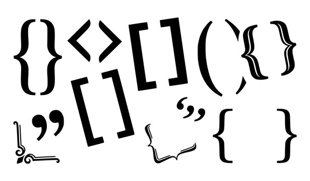 Brackets and quotation mark silhouette collection featuring parentheses, square brackets, curly braces, angle brackets, and punctuation symbols
