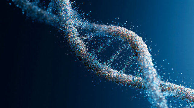 Abstract digital DNA strand with futuristic data particles