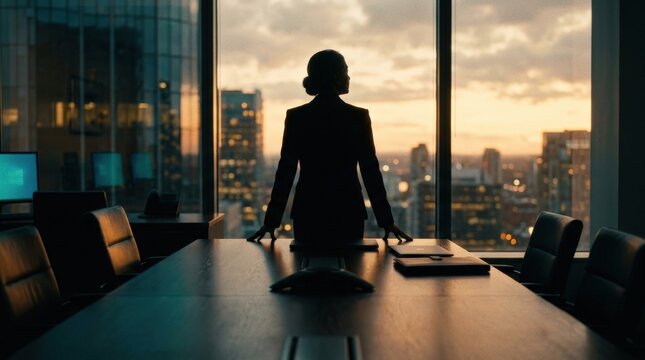 Executive review of year-end financial performance at sunset