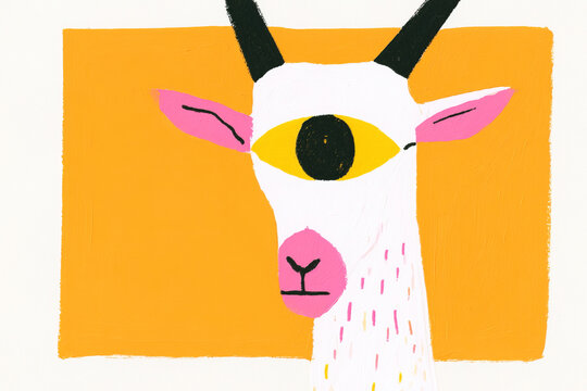 Colorful goat portrait in playful kids art illustration
