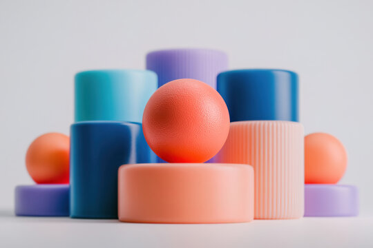Colorful geometric composition with spheres and cylinders