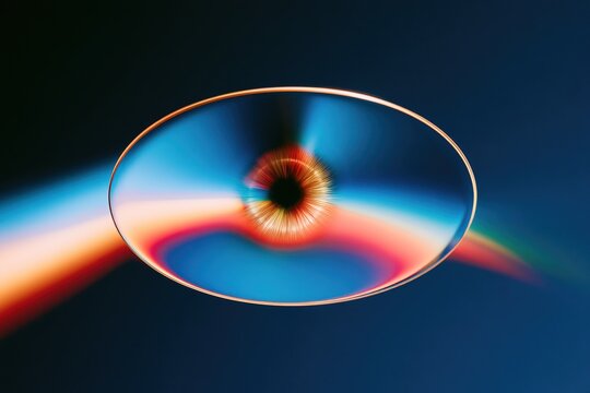 Futuristic optical disc with chromatic aberration and light leaks
