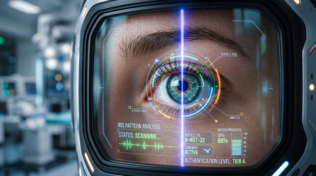 Futuristic Eye Iris Scan Biometric Security Technology Close Up