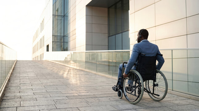 Delegate ascending an outdoor ramp at the conclusion of a summit.