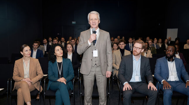 Delegate standing to ask a question during a conference session