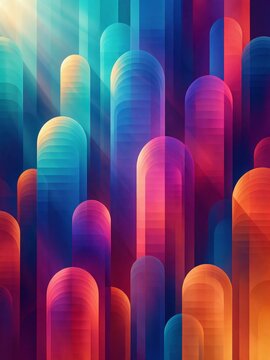 Abstract neon gradient arches in layered geometric pattern