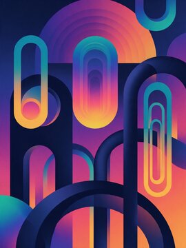 Abstract neon gradient arches in futuristic geometric design