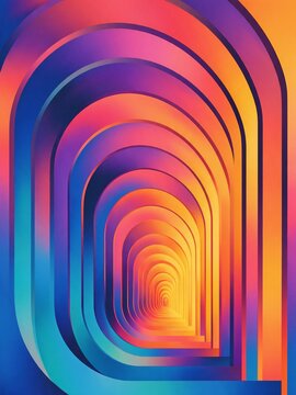Abstract rainbow arch tunnel with glowing gradient depth