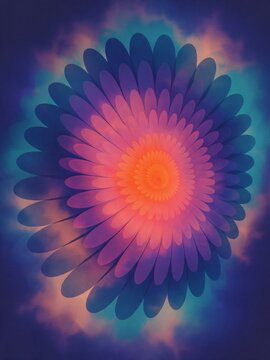 Abstract glowing flower mandala in neon gradient colors