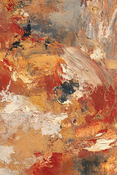 Abstrakte Acrylmalerei in Rot, Orange und Wei&szlig; mit Pinselstrichen