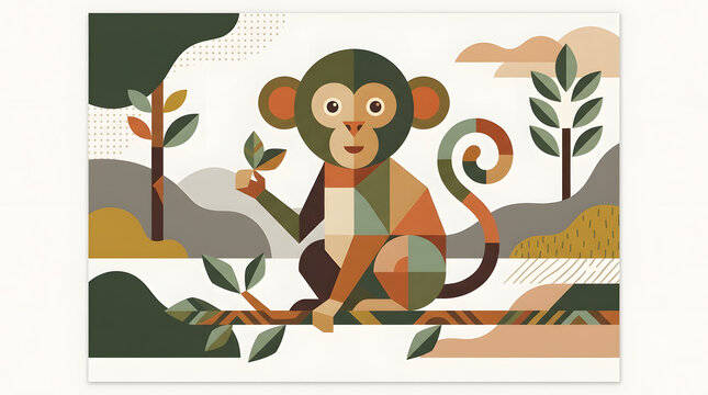 Cute Monkey Tropical Jungle Vector Illustration