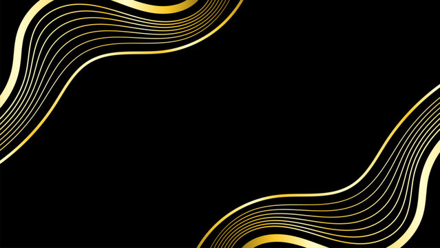 Luxury Black Presentation Background with Gold Curve Line for Business Template, Corporate Cover, and Digital Banner. Vector Illustration
