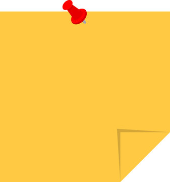 Yellow Sticky Note Paper Icon with Red Push Pin. Blank Reminder Memo Pad for Office Stationery and Business Schedule. Vector Illustration