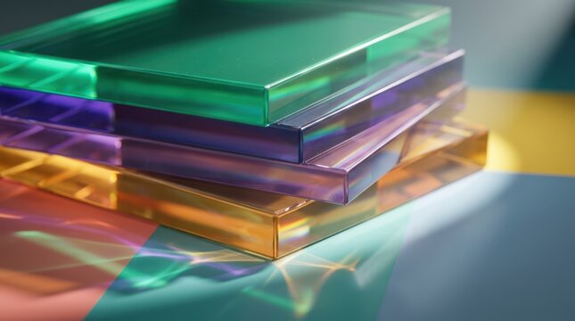 Surreal prismatic glass layers with luminous color refraction