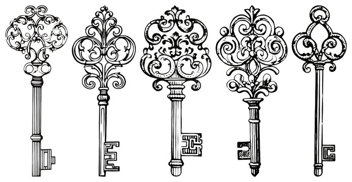 PNG Vintage ornate skeleton keys collection, transparent background