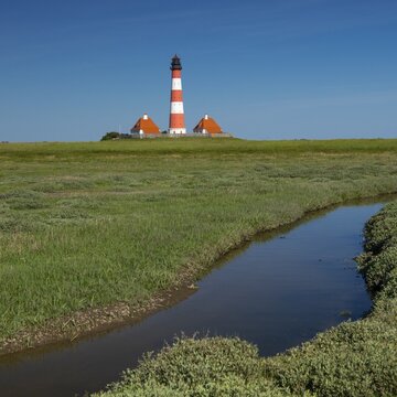 Westerhever Lighthouse, Wadden Sea National Park, North Sea, North Frisia, Schleswig-Holstein, Germany