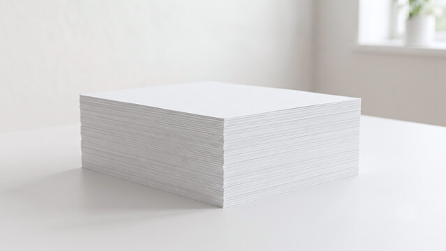 clean stack of white paper mockup on office table