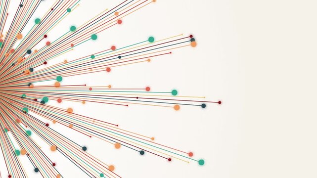 Abstract network connection lines with colorful dots expanding on white background animation.