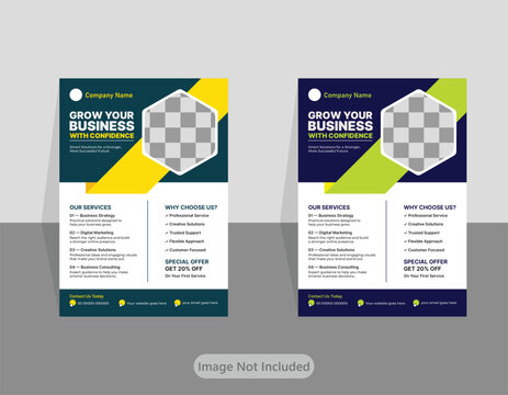 Mockup of two business presentation flyers on smartphones with a white background for marketing and branding concepts
