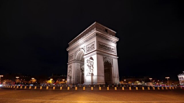 Arc de Triomphe at night with paris hyperlapse footage