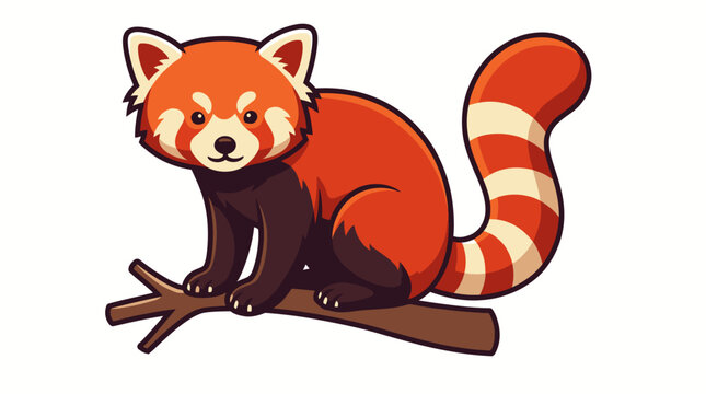 Cute Cartoon Red Panda on Branch Vector Illustration