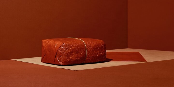 Ground beef wrapped in brown paper with a green twine band, resting on a minimalist surface with copy space for food safety and recall news