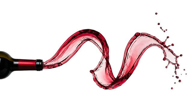 Red Wine Pouring and Splashing Stream Curve Isolated
