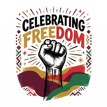 Celebrating freedom design with a raised fist symbol and colorful ethnic patterns for juneteenth or independence day