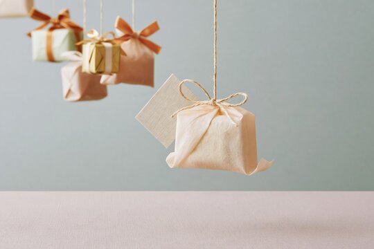 Translucent paper advent calendar parcel with a backlit gift box, delicate and luminous mockup for packaging design with copy space
