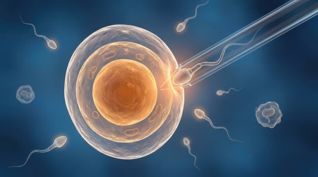 Sperm cells fertilizing egg photorealistic 3D medical