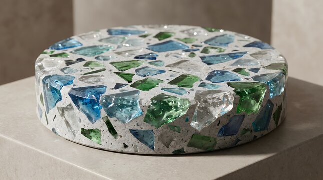 Modern decorative terrazzo tray with colorful recycled glass and concrete.