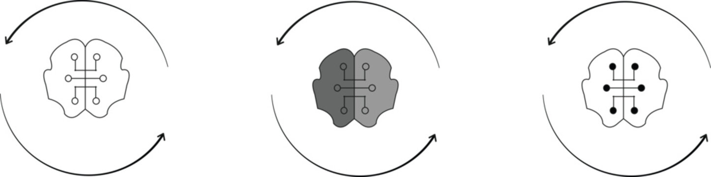 Set of Brain Health and Artificial Intelligence Cycle Icons
