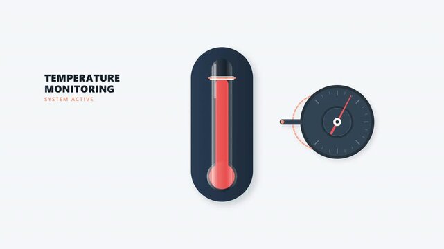 Minimalist technical illustration showing a temperature monitoring device with a vertical thermometer and circular analog gauge