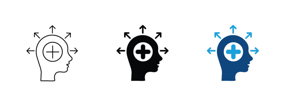 Positive thinking and optimistic mindset vector icon set
