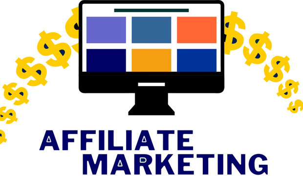 Affiliate Marketing Digital Advertising Concept with Monitor, Online Shopping and Dollar Icons

