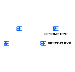 Minimalist blue letter B and E logo design featuring an eye symbol for a modern technology or security brand corporate identity © atonu