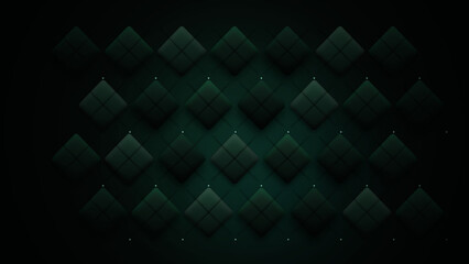 Fototapeta premium Dark Green Luxury Quilted Leather Pattern Background with Glowing Stitching Grid