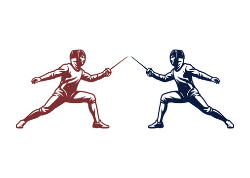 A fencer lunging forward with a thin sword.