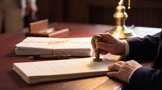 Notary Public Stamping Certified True Copy Document for Legal Authentication