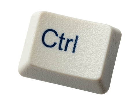Single beige plastic keyboard Ctrl key with dark blue lettering, isolated on transparent background