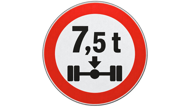 Axle weight limit 7.5t road sign isolated on black background