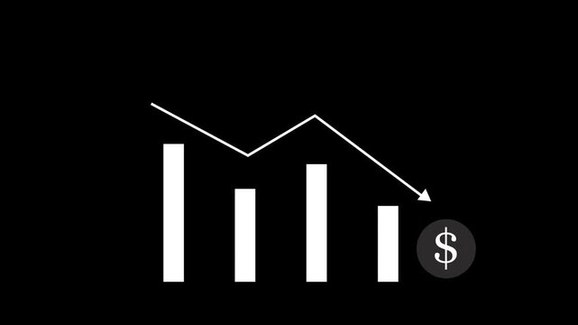 Bar Chart, Profit Down, financial decline trend line chart, Economic crisis, recession, inflation, decrease graph. Bar chart Profit down. Concept of economic crisis, recession, inflation. 