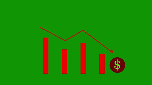 Bar Chart, Profit Down, financial decline trend line chart, Economic crisis, recession, inflation, decrease graph. Bar chart Profit down. Concept of economic crisis, recession, inflation. 