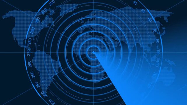 Radar loop with scanning beam circular. Scanning Submarine World Map. tracking systems, and advanced technology. Motion Graphic concept. animation