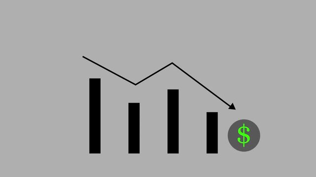 Bar Chart, Profit Down, financial decline trend line chart, Economic crisis, recession, inflation, decrease graph. Bar chart Profit down. Concept of economic crisis, recession, inflation. 