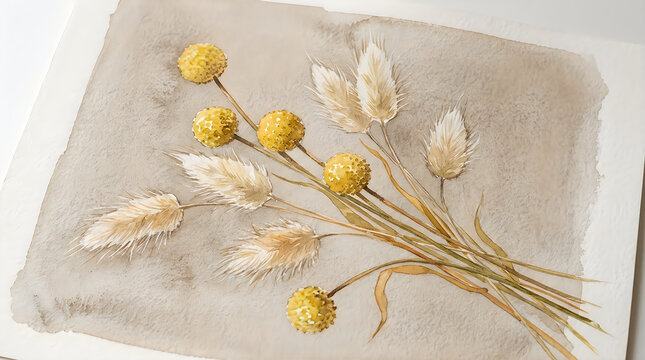 A small bouquet of beautiful yellow billy button flowers isolated on a white background