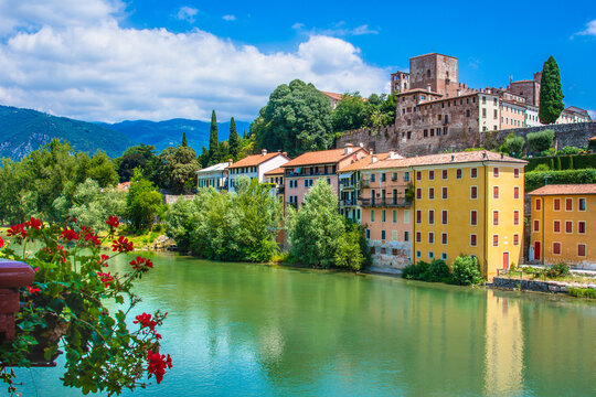 Ponte Vecchio or Ponte degli Alpini over the Brenta River in Bassano del Grappa, Veneto, Italy