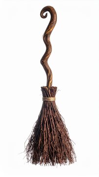 Magical Witch Broom with Twisted Wooden Handle Isolated on White Background for Halloween